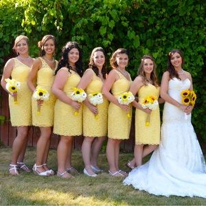 David’s Bridal Canary Yellow Lace Bridesmaid Dress